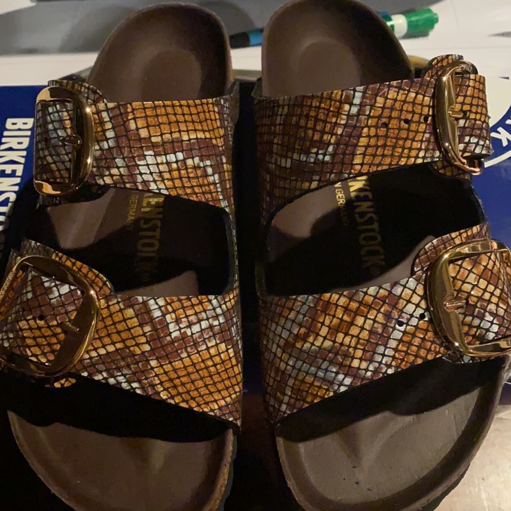 Birkenstock Womens Arizona Snake-Print Sandal in Brown